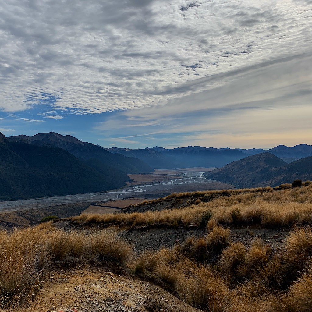 The braided Bealey River working its way through the mountains towards the Pacific Ocean. 